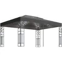 vidaXL Pavillon mit Doppeldach & LED-Lichterkette 3x4 m Anthrazit