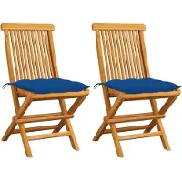 vidaXL Klappstühle mit blauen Kissen, 2 Stück, Massivholz Teakholz