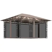 vidaXL Pavillon mit Moskitonetz & LED-Lichterkette 4x3x2,73 m Taupe