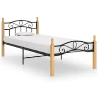 vidaXL Bettgestell Schwarz Metall und Massivholz Eiche 90x200 cm