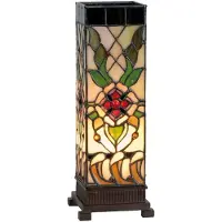 Clayre & Eef Tiffany Tischlampe 12x12x35 cm Beige Grün Glas Rose