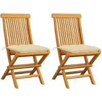 vidaXL Gartenstühle mit Cremeweißen Kissen 2 Stk. Massivholz Teak