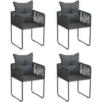 vidaXL Gartenstühle 4 Stk. mit Kissen Poly Rattan Schwarz