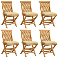 vidaXL Gartenstühle mit Cremeweißen Kissen 6 Stk. Massivholz Teak