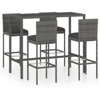 vidaXL 5-tlg. Gartenbar-Set mit Kissen Poly Rattan Grau