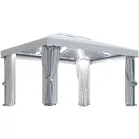 vidaXL Pavillon mit Vorhängen & LED-Lichterketten 4x3 m Cremeweiß
