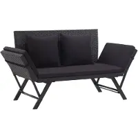 vidaXL Gartenbank mit Auflagen 176 cm Schwarz Poly Rattan
