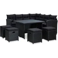 vidaXL 6-tlg. Garten-Sofagarnitur mit Kissen Schwarz Poly Rattan