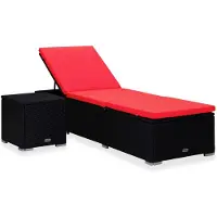 vidaXL Sonnenliege mit Auflage und Teetisch Poly Rattan Rot