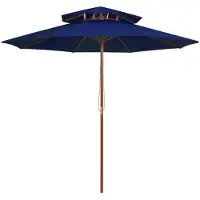vidaXL Sonnenschirm mit Doppeldach und Holz-Mast Blau 270 cm