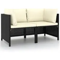 vidaXL 2-Sitzer-Gartensofa mit Kissen Schwarz Poly Rattan