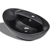 vidaXL Keramik Waschbecken Hahnloch/Überlaufloch schwarz oval