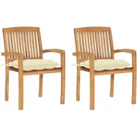 vidaXL Gartenstühle 2 Stk. mit Cremeweißen Kissen Massivholz Teak