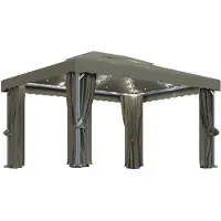 vidaXL Pavillon mit Vorhängen & LED-Lichterkette 4x3 m Taupe