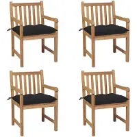 vidaXL Gartenstühle 4 Stk. mit Schwarzen Kissen Massivholz Teak
