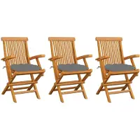 vidaXL Gartenstühle mit Grauen Kissen 3 Stk. Massivholz Teak