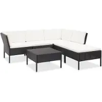 vidaXL 6-tlg. Garten-Lounge-Set mit Auflagen Poly Rattan Schwarz