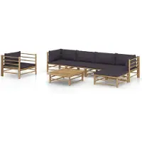 vidaXL 7-tlg. Garten-Lounge-Set mit Dunkelgrauen Kissen Bambus