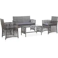 vidaXL 4-tlg. Garten-Lounge-Set mit Auflage Poly Rattan Anthrazit