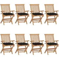 vidaXL Gartenstühle mit Schwarzen Kissen 8 Stk. Massivholz Teak