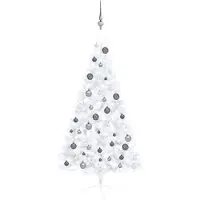 vidaXL Künstlicher Halb-Weihnachtsbaum Beleuchtung Kugeln Weiß 150 cm