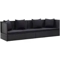 vidaXL Garten-Sofabett mit Kissen Poly Rattan Schwarz