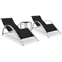 vidaXL Sonnenliegen 2 Stk. mit Tisch Aluminium Schwarz