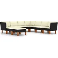 vidaXL 9-tlg. Garten-Lounge-Set mit Kissen Poly Rattan Schwarz