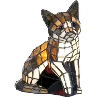 Clayre & Eef Tiffany Tischlampe Katze 21x11x25 cm Braun Weiß Glas