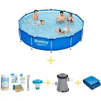 Bestway Pool - Steel Pro - 366 x 76 cm - Inklusive WAYS Wartungspaket, Filterpumpe & Bodenplane