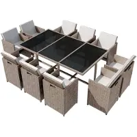 vidaXL 11-tlg. Garten-Essgruppe mit Auflagen Poly Rattan Beige