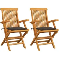 vidaXL Gartenstühle mit Taupe Kissen 2 Stk. Massivholz Teak
