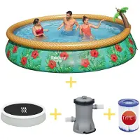 Bestway Pool - Fast Set - Paradiesblumen - 457 x 84 cm - Inklusive Solarsegel, Filterpumpe & Filter