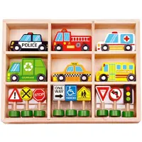 Tooky Toy Fahrzeuge und Straßenschilder aus Holz - Kinder-Spielzeug Verkehrspiel