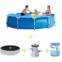 Intex Metal Frame Pool - 305 x 76 cm - Inklusive Solarsegel, Filterpumpe & Filter
