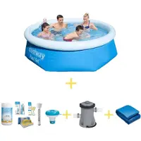 Bestway Pool - Fast Set - 244 x 66 cm - Inklusive WAYS Wartungspaket, Filterpumpe & Bodenplane