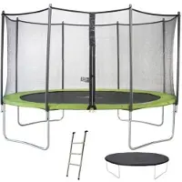 Kangui TWIN Trampolin Ø 430cm - Grün - mit Sicherheitsnetz, Leiter, Schutzhülle