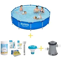 Bestway Pool - Steel Pro - 366 x 76 cm - Inklusive WAYS Wartungspaket & Filterpumpe