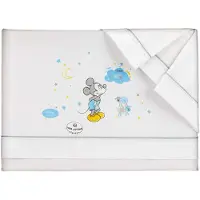 Interbaby Disney By - 3 Stk. Bettwäsche Set Für Wiege - (Spannbettlaken 85X55X9 + Laken 106X82 + Kissens Bezug 50X30) - 100% Baumwolle - Mod. Mickey - Weiss/Grau