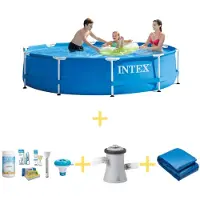 Intex Metal Frame Pool - 305 x 76 cm - WAYS Wartungspaket, Filterpumpe & Bodenplane