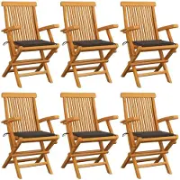 vidaXL Gartenstühle mit Taupe Kissen 6 Stk. Massivholz Teak