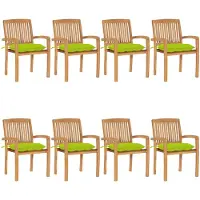 vidaXL Stapelbare Gartenstühle mit Kissen 8 Stk. Massivholz Teak