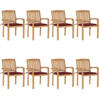 vidaXL Stapelbare Gartenstühle mit Kissen 8 Stk. Massivholz Teak