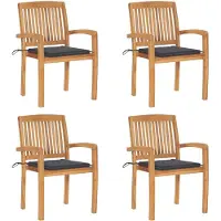 vidaXL Stapelbare Gartenstühle mit Kissen 4 Stk. Massivholz Teak