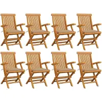 vidaXL Gartenstühle mit Beigen Kissen 8 Stk. Massivholz Teak