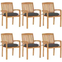 vidaXL Stapelbare Gartenstühle mit Kissen 6 Stk. Massivholz Teak