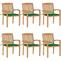 vidaXL Stapelbare Gartenstühle mit Kissen 6 Stk. Massivholz Teak