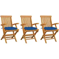 vidaXL Gartenstühle mit Blauen Kissen 3 Stk. Massivholz Teak