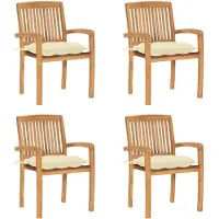 vidaXL Stapelbare Gartenstühle mit Kissen 4 Stk. Massivholz Teak