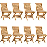 vidaXL Gartenstühle mit Beigen Kissen 8 Stk. Massivholz Teak
